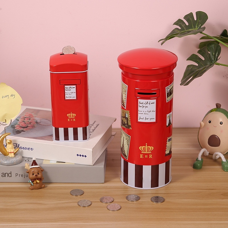 Personalized Retro Postbox Iron Piggy Bank Desktop Ornaments Creative Children's Gift Can Be Stored And Taken Red Piggy Bank
