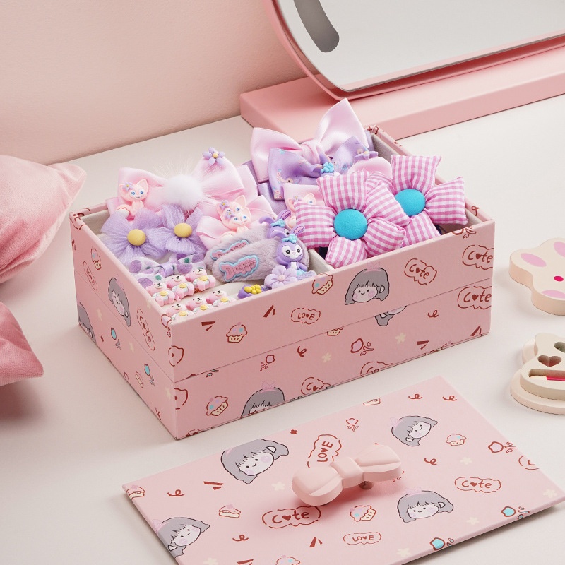 Children's Jewelry Hair Accessories Storage Box Double-layer Bow Little Girl Hair Rope Hairpin Guka Princess Gift Jewelry Box