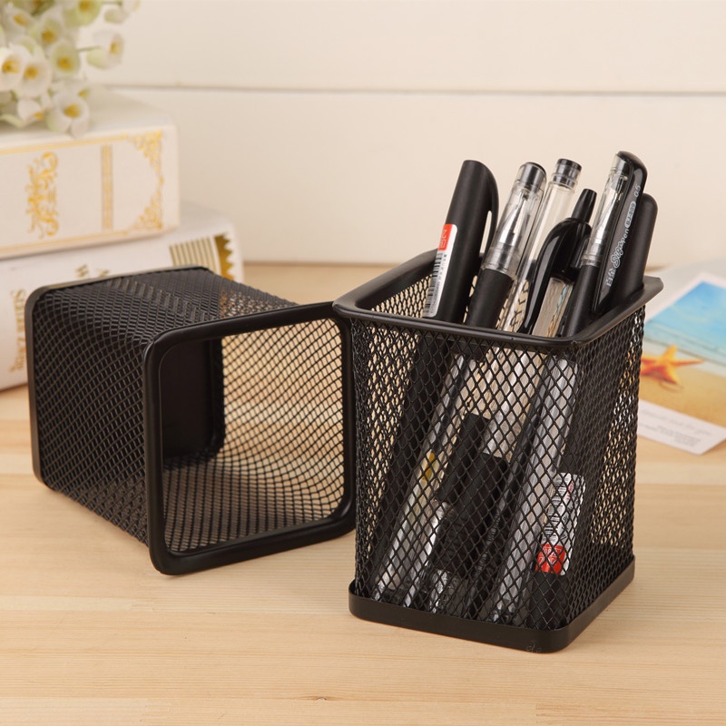 Creative Stationery Metal Grid Office Square Multifunctional Pen Holder Fashionable Desktop Office Storage Ornaments