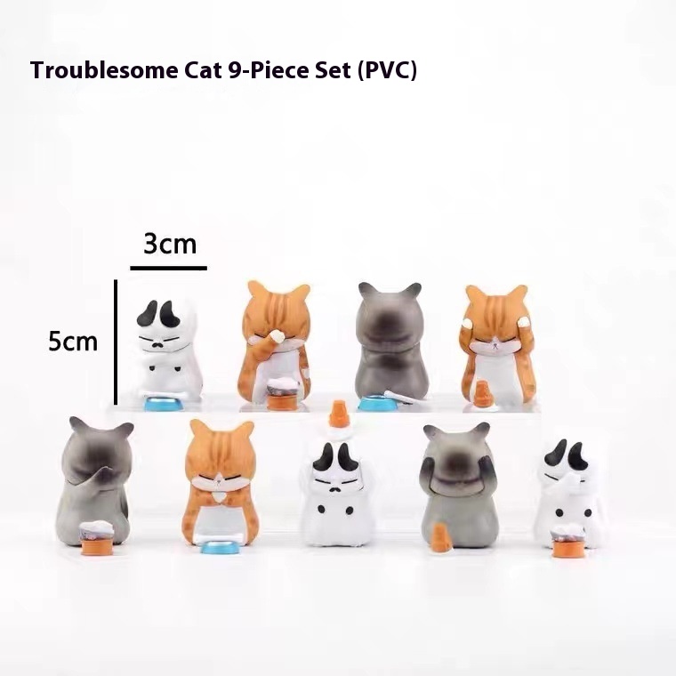 9 Models Of Fantasy And Distressed Kitten Ornaments, Uncle Ma Cat Bell Cat Hand-made Model Worried Cat Doll