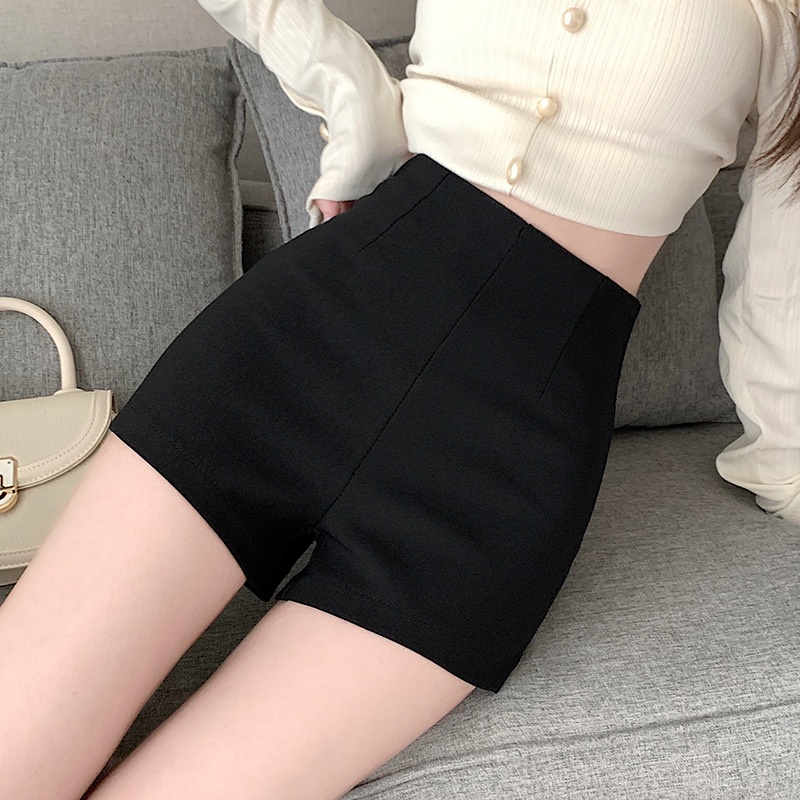 Real Shot High Waist Shorts For Women Summer Versatile Elastic Tights Slimming Hip Bottoming Hot Pants Straight Pants