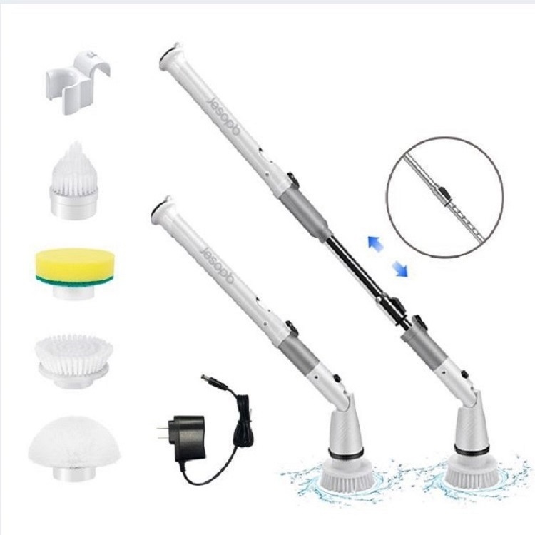 Household Electric Cleaning Brush Multi-function Telescopic Rod Brush Polishing Waxing Plate Rechargeable Cleaning Brush Rotating Mop