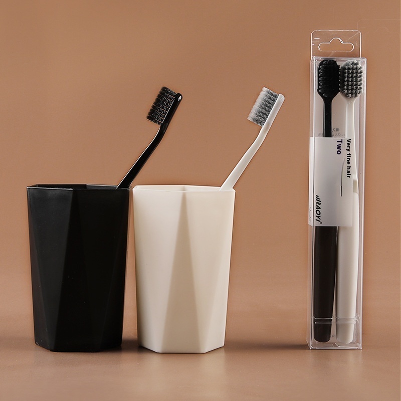 Student Couple Toothbrush Black And White Two-pack Adult Toothbrush Spiral Brush Soft Bristle Toothbrush