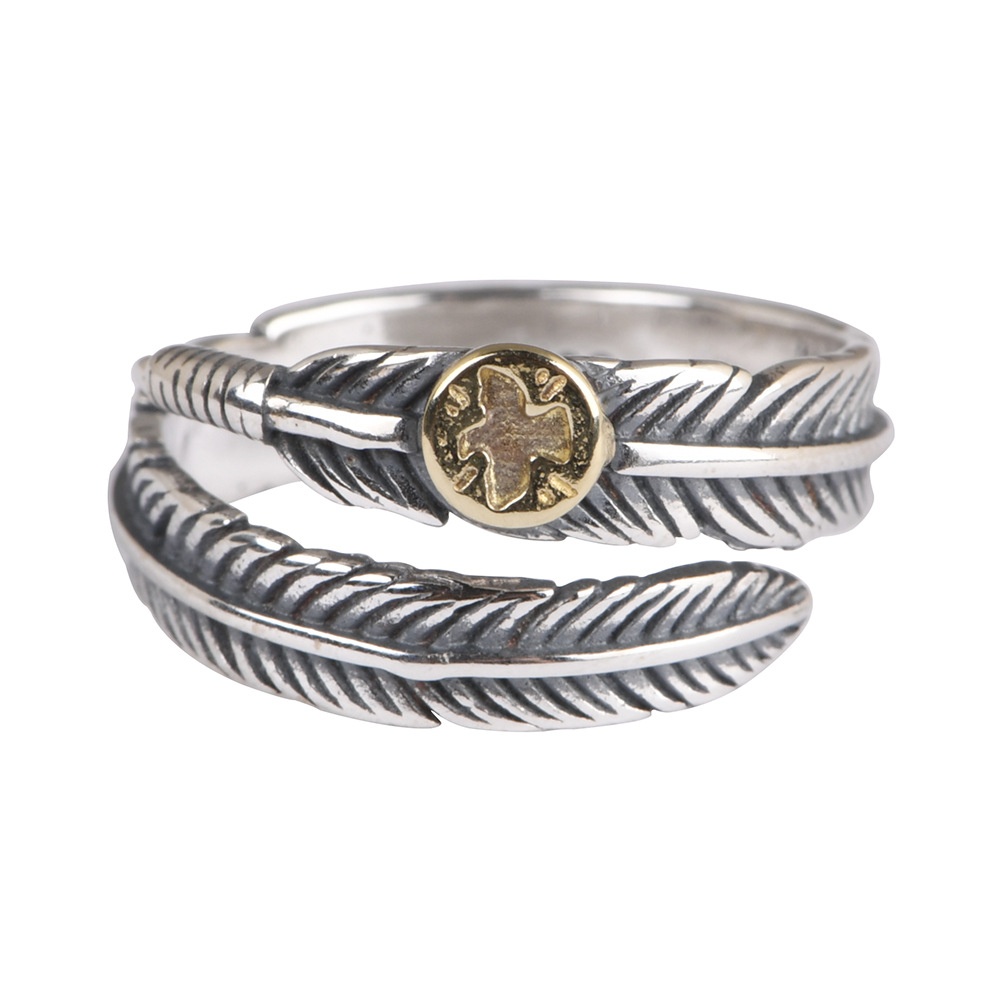 Golden Deer King S925 Silver Vintage Thai Silver Craft Silver Ring Opening Feather Silver Jewelry Bracelet