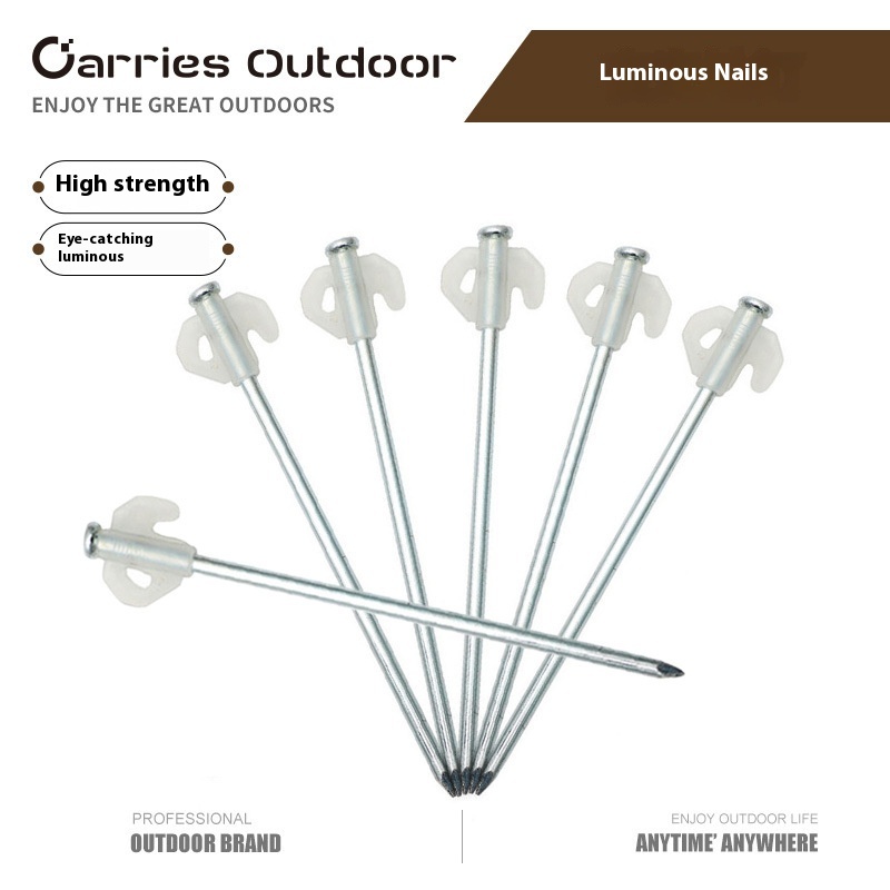 Camping Luminous Canopy Ground Nails Outdoor Bold Fluorescent Ground Nails Camping Reinforced Windproof Tent Ground Nail Accessories