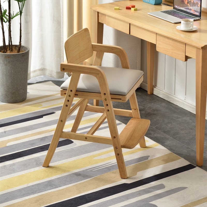 Children's Study Chair Can Be Raised And Lowered Solid Wood Home Baby Dining Chair Multifunctional Primary School Student Desk Writing Chair