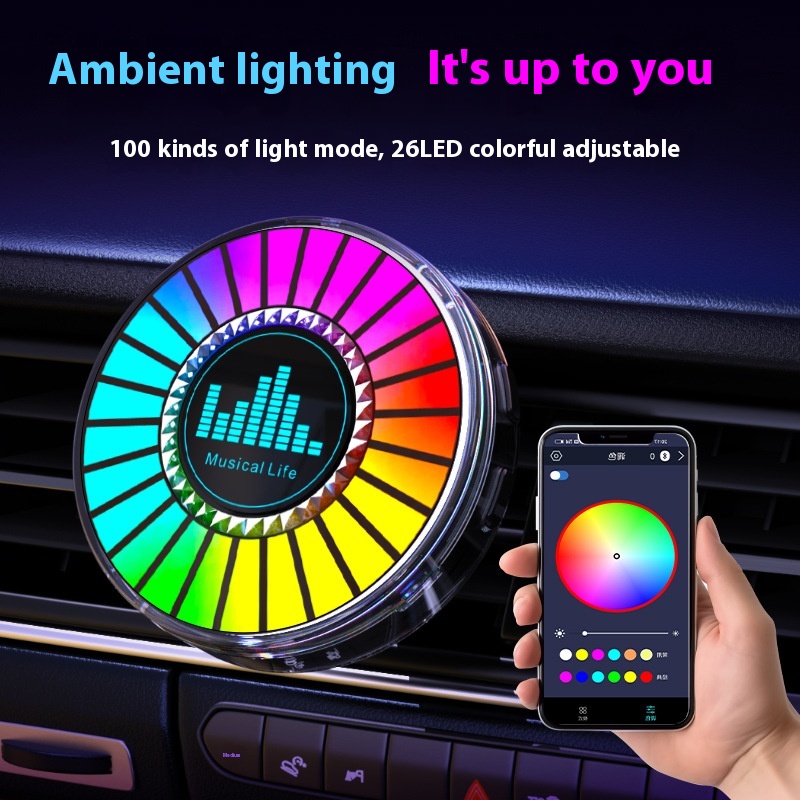 Round RGBPickup Light3 DCar Music Aromatherapy Voice-controlled LEDRhythm Light Car Supplies