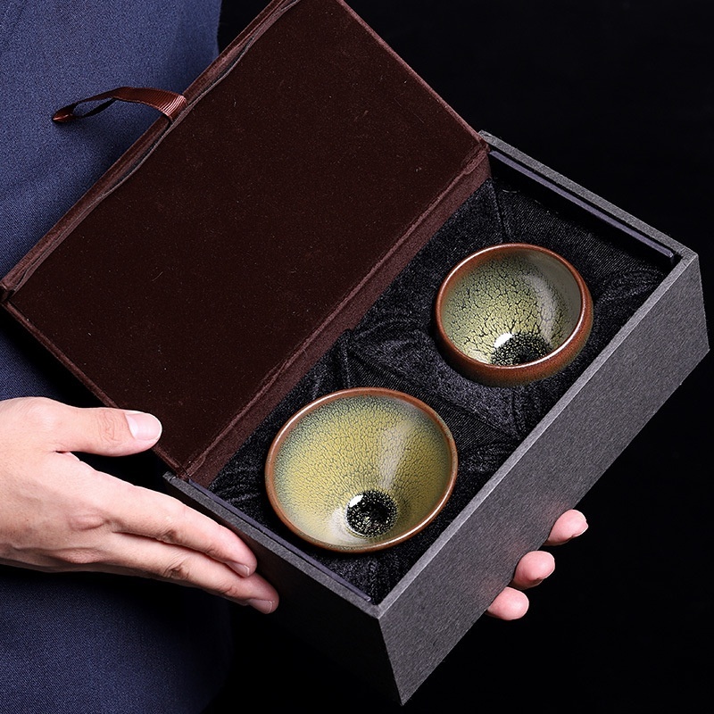 Jianyang Jianzhan Tea Cup Iron Tire Oil Drop Host Cup Set Couple Cup Handmade Tea Cup Tea Set Gift Box