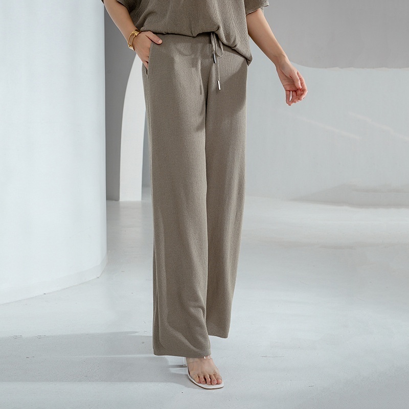 Versatile Lazy Style Tencel Knitted Straight Pants For Women Spring And Summer Style Drape Slim Loose Wide-leg Pants Casual Pants For Women