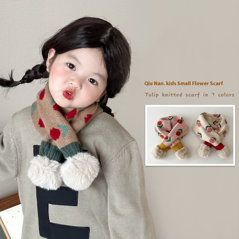 Autumn South Korean Children's Scarf Winter Fashion Cute Small Flower Knitted Warm Baby Neck Scarf