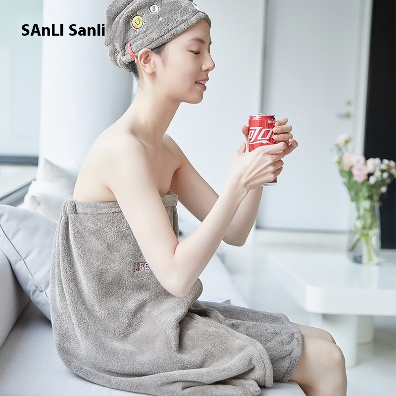 []Sanli Towel Microfiber Bath Skirt Cute Embroidered Bra Soft Absorbent Chest Wrap Coral Fleece Bath Skirt