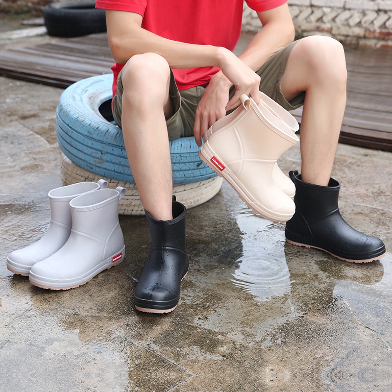 German Fashion Anti-slip Rain Boots Men's Mid-tube Rain Boots Wear-resistant Waterproof Shoes Kitchen Rubber Shoes Overshoes Car Wash Fishing Shoes Women