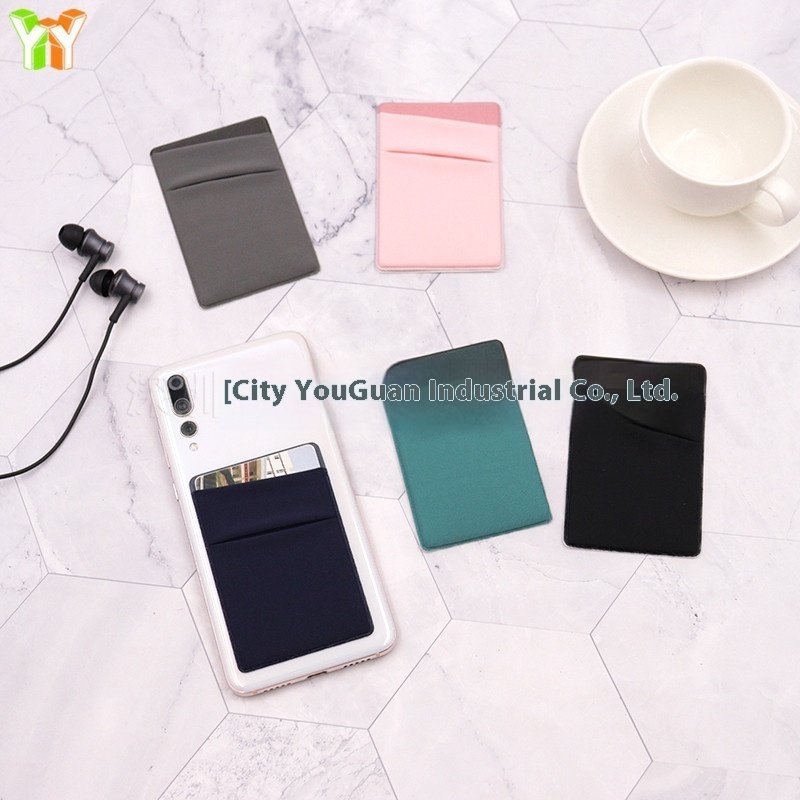 Lycra Sticky Mobile Phone Back Sticker Double Layer Elastic Lycra Mobile Phone Bag Double Oblique Double Card Slot Mobile Phone Sticker Card Bag
