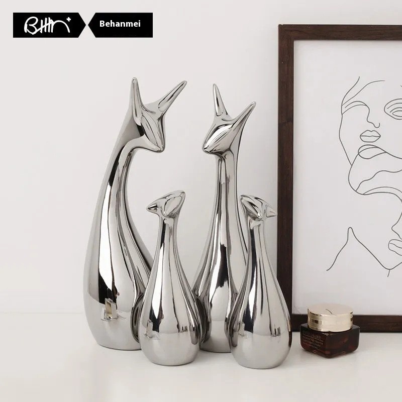 Beihanmei Nordic Light Luxury Electroplating Three Deer Ceramic Soft Furnishing Home Decoration Ornaments Hot Purchase One Piece Drop Shipping