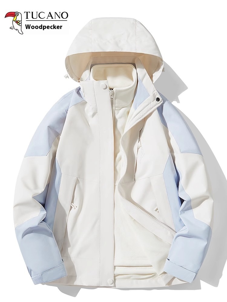 Woodpecker Outdoor Windproof Jacket For Women And Men Travel Cold-Proof Three-In-One Spring And Autum Thin Autum Mountaineering Jacket