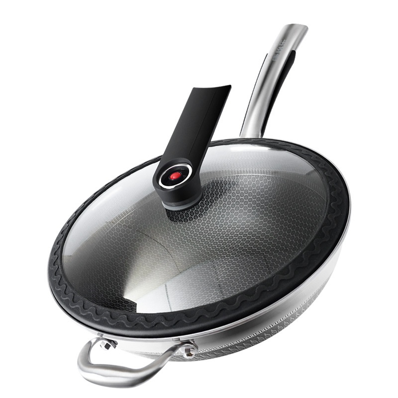 German316 LStainless Steel Frying Pan,Household Non-stick Double-sided Micro-pressure Pan,Non-coated,Suitable For Gas Stoves And Induction Cookers