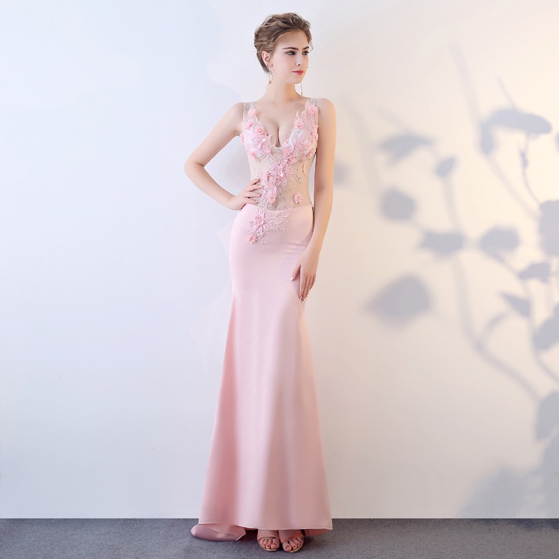 G825/Sexy See-through Dress Evening Dress Lace Slim Deep V-neck Long Club Ktv Work Clothes