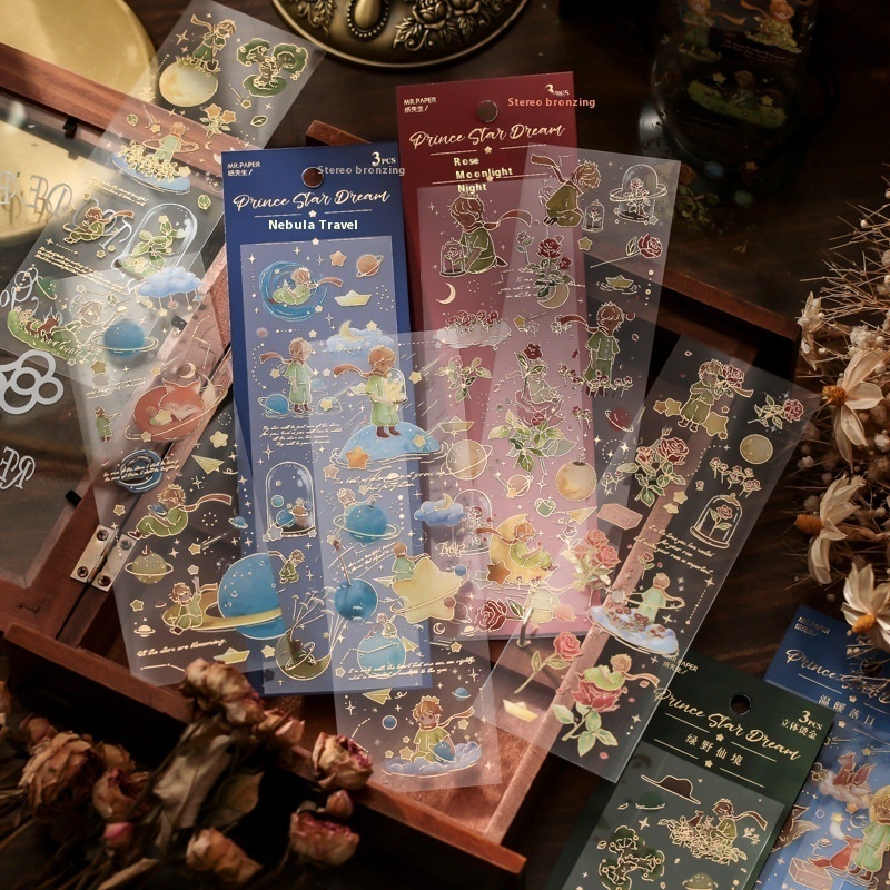 Mr.Paper PVCFlat Sticker Prince Star Dream Series Gold-stamped Fairy Tale Character Handbook Base Material Sticker4 Types