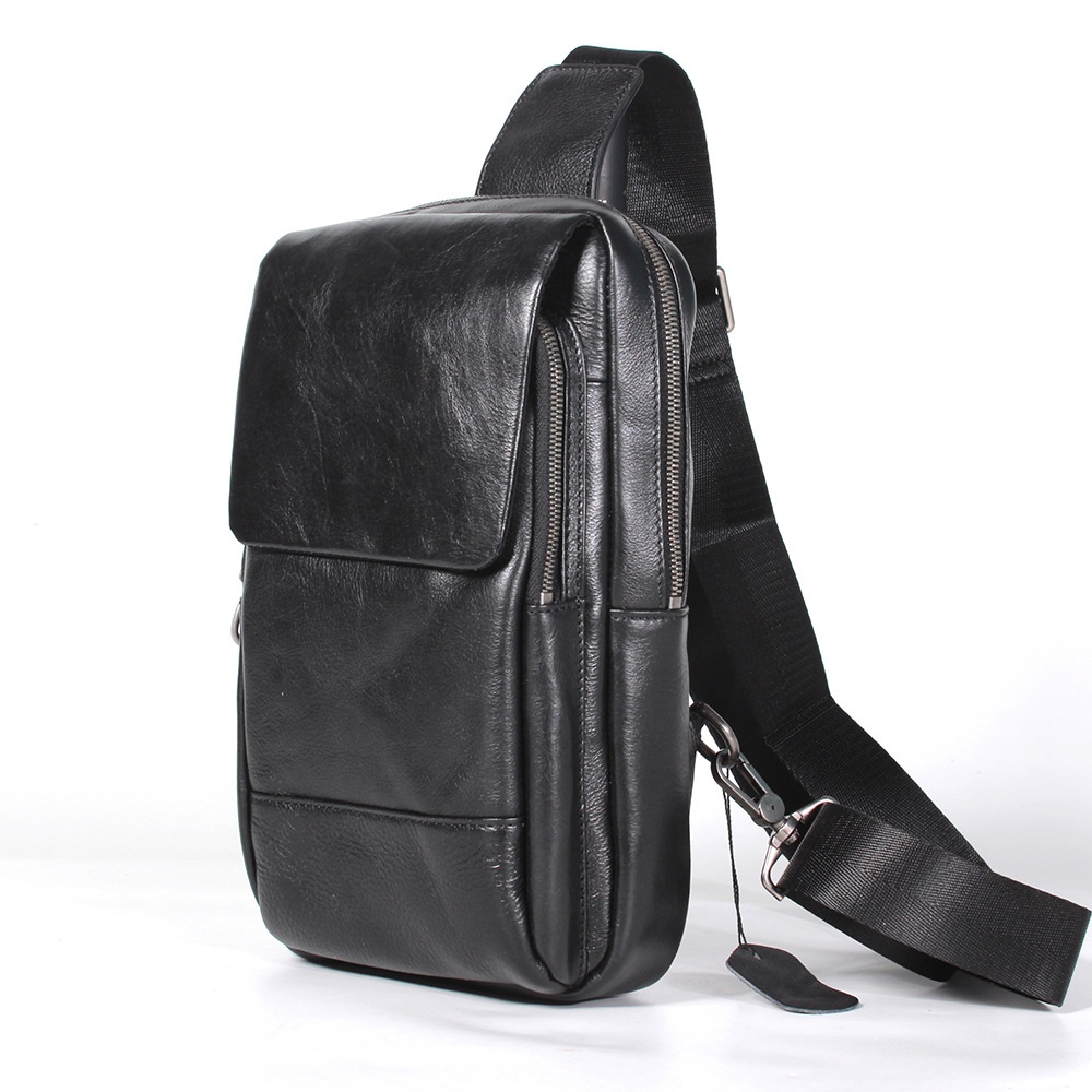 Top Layer Cowhide Tree Paste Leather Multifunctional Chest Bag Genuine Leather Men's Backpack Casual Crossbody Shoulder Bag