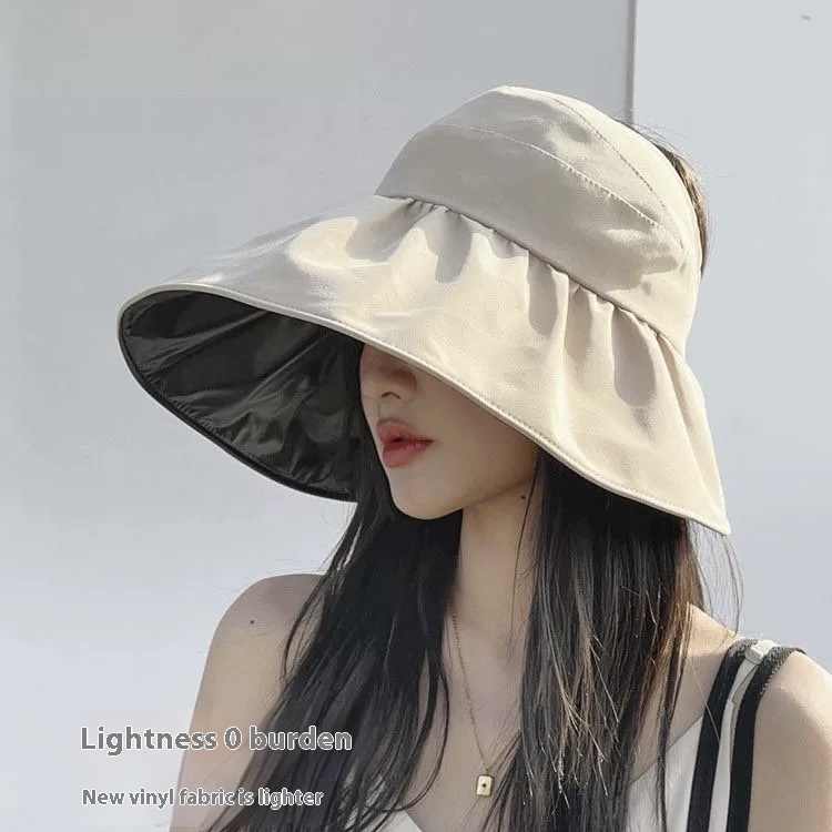 Empty Top Black Rubber Sunscreen Hat Women's Summer Big Hat Face-Covered Sunshade Hat Lightweight Sun Hat UV-Protection Fisherman Hat