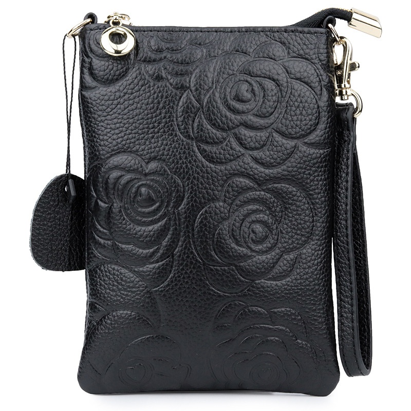 First Layer Cowhide Rose Multifunctional Women's Mobile Phone Bag Genuine Leather Coin Purse Women's Crossbody Shoulder Bag