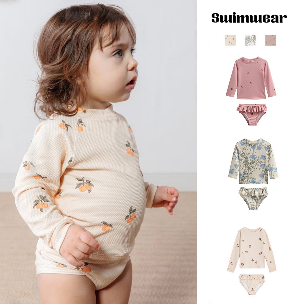 Girls Baby Floral Split Swimsuit High Elastic Long-sleeved Sunscreen Swimsuit Children's Swimsuit Foreign Trade