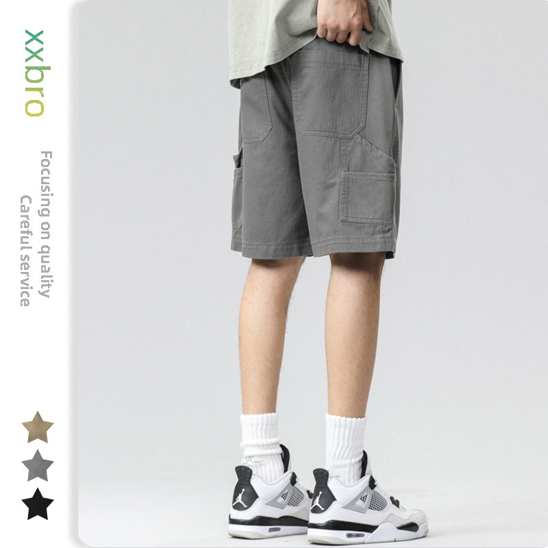 XXBROMen's Clothing#Summer High Street Shorts Men's Casual Style Pants Men's Cotton Five-Point Beach Pants Boys
