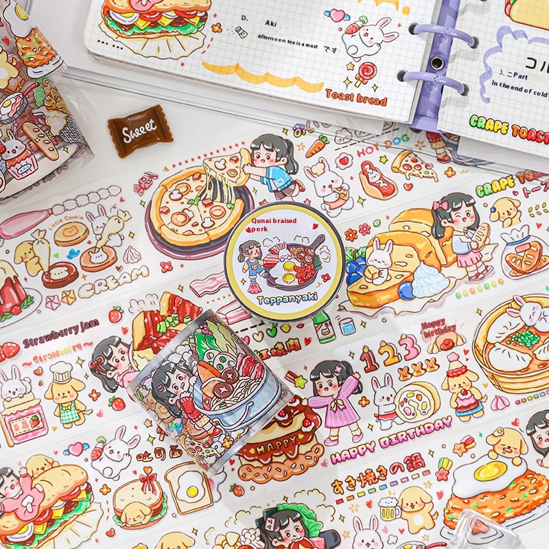 Paper Dyed With Special Oil And Paper Tape, Soft Berry Jam, Roll Series, Cute Cartoon Handbook Material Decorative Stickers
