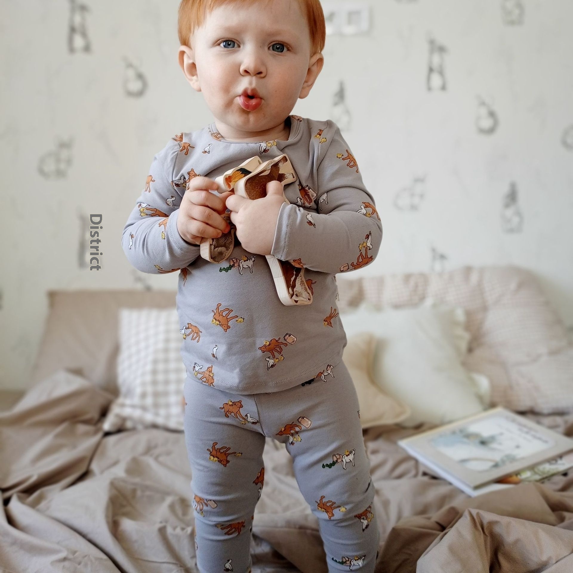 Danish Style Children's Home Clothes Brushed Cotton Boy Suit Spring And Autumn Warm Girl Clothes Baby Pajamas Suit