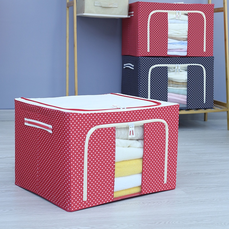 Upgraded Thickened Waterproof Oxford Fabric Round Polka Dot Storage Box Clothing Quilt Large Capacity Steel Frame Folding Storage Box