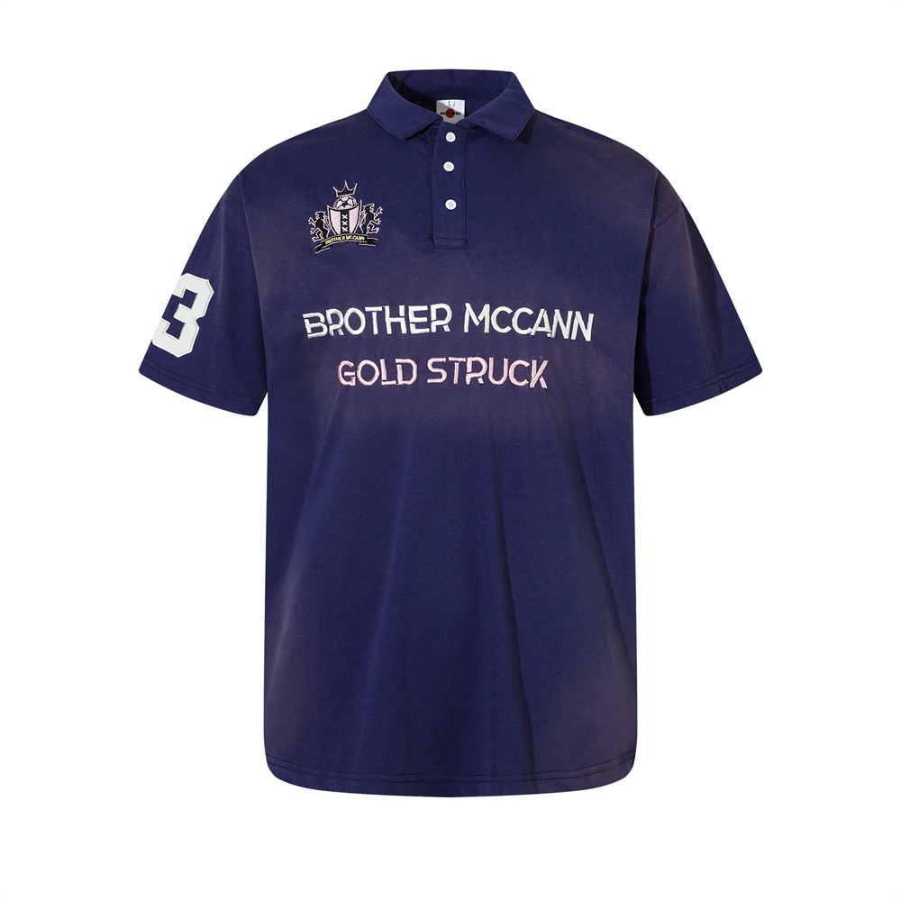 Embroidered Letter Short-sleeved Polo Shirt Men's Summer Spray-painted Loose Heavy Double Yarn280g Sports Lapel T-shirt