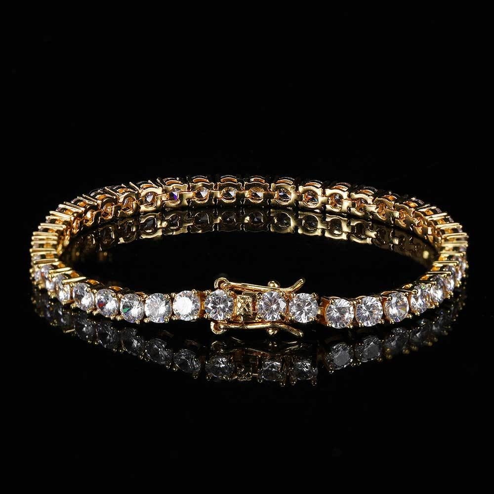 European And American Explosions Tennis Chain Zircon Bracelet Tide Brand Hip-hop Copper Plated 18K Gold Men's Bracelet Jewelry