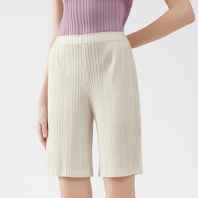 Summer Cool Fashion Design Solid Color Pleated Shorts Pocket Slim Basic Casual Pants Women