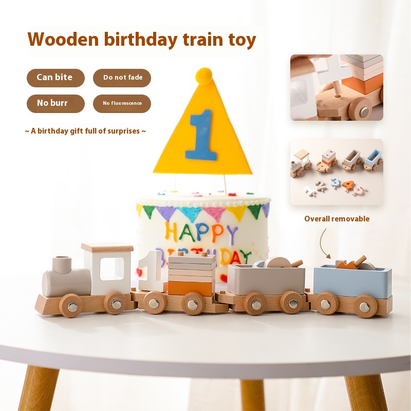 Children's Cake Decoration Ornaments Small Train Birthday Party Dress Up Toy Track Set Wooden Small Train