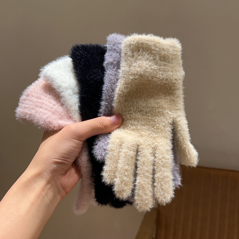 Imitation Rabbit Fur Plush Gloves Women's Winter Plus Velvet Cycling To Keep Warm And Cute Split Fingers To Prevent Cold Students - 3