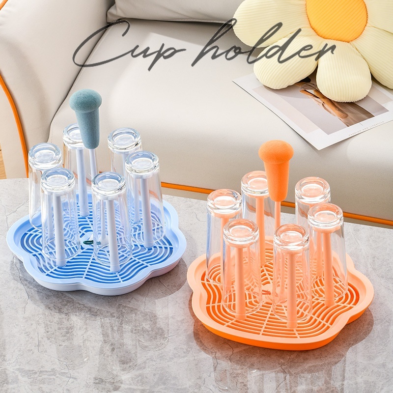 Creative Cartoon Cup Rack Glass Drain Rack Household Water Cup Rack With Sponge Brush Tray Storage Rack