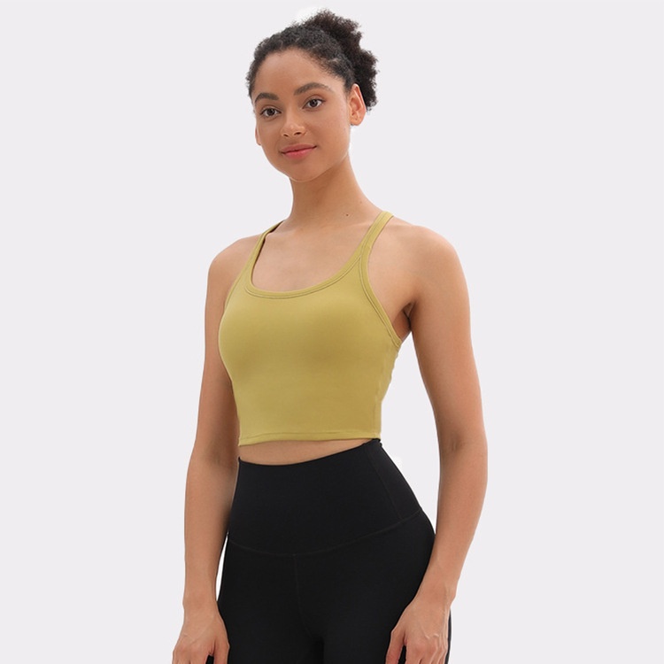 European And American Sports Underwear Nude Yoga Tops For Women Moisture Wicking Fitness Vest With Chest Pad Sports Bra