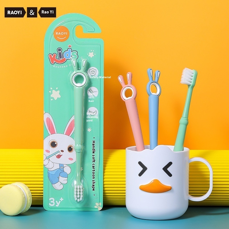 RAOYIChildren's Toothbrush1 Piece2-12 Years Old Silicone Brush Handle Cartoon Rabbit Ears Soft Bristle Toothbrush S