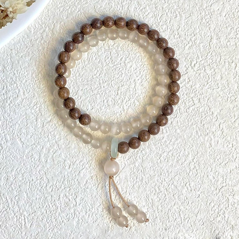 Internet Celebrant Antique Style Chinese Style Double Layer Wood Grain Beaded Bracelet Niche Literary Style Girlfriend Gift Jewelry