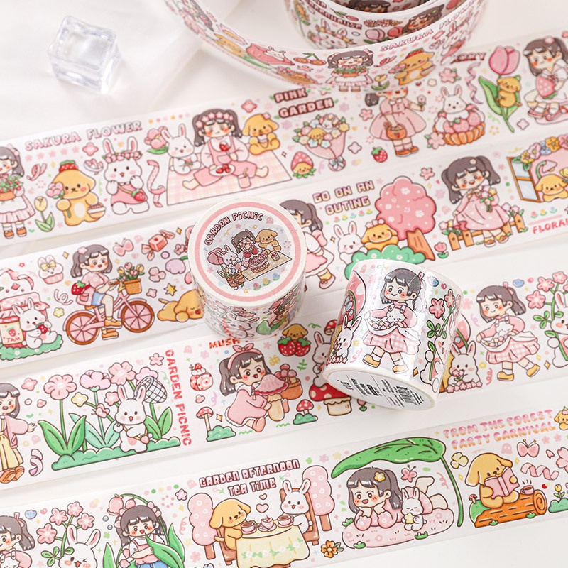 Soft Berry Jam Garden Picnic Special Oil Hand Account Tape Sticker Cute Cartoon Girl Character Little Mochi Hand Account