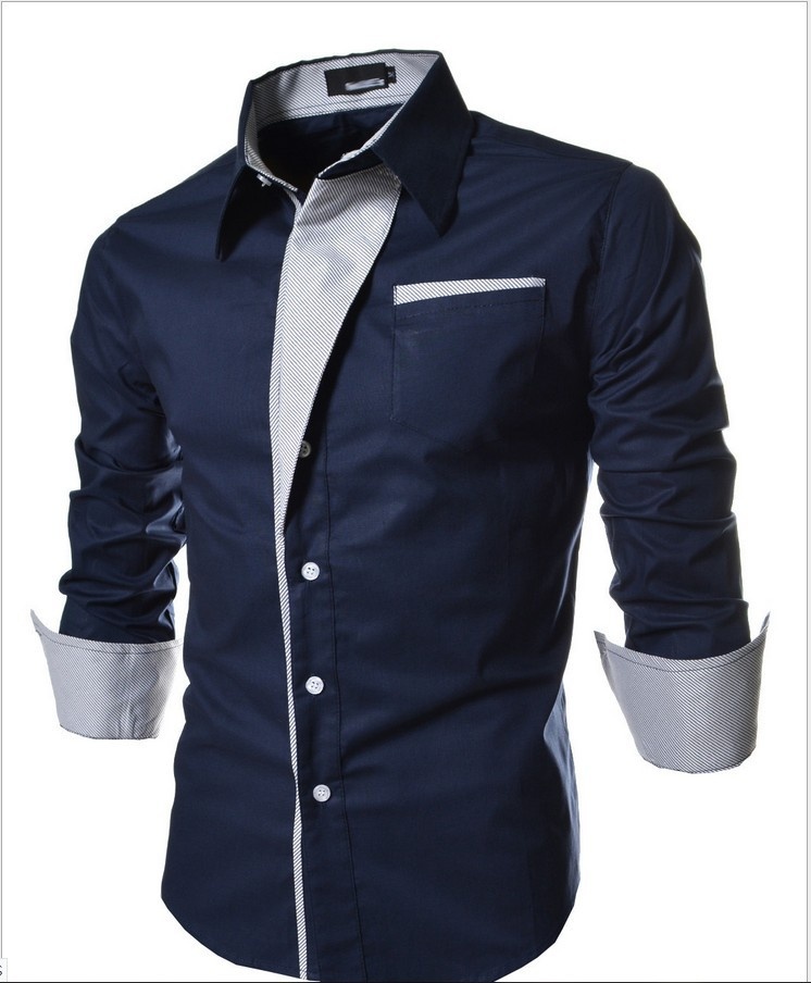 2018 Spring And Summer Men's Shirt Colorblock Slim Lapel Long Sleeve Shirt