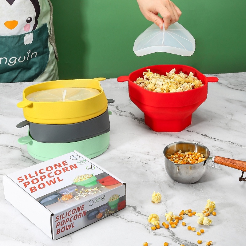 American Style Silicone Popcorn Bucket Microwave Resistant High Temperature With Lid Retractable Cutlery Box Reusabletant Noodle Bowl