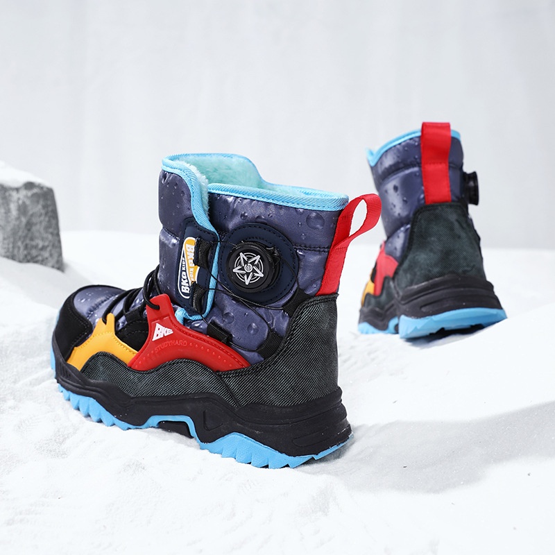Winter Children's Snow Boots, Warm Large Cotton Outdoor Sports Shoes, Large Children's Swivel Buckle, Waterproof Cloth, Wolf Tooth Buckle