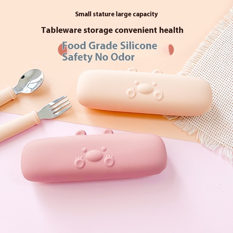 Children's Chopsticks,Spoon And Fork Storage Box Baby Travel Portable Bag Cute Box Food Grade Silicone Tableware Storage Bag
