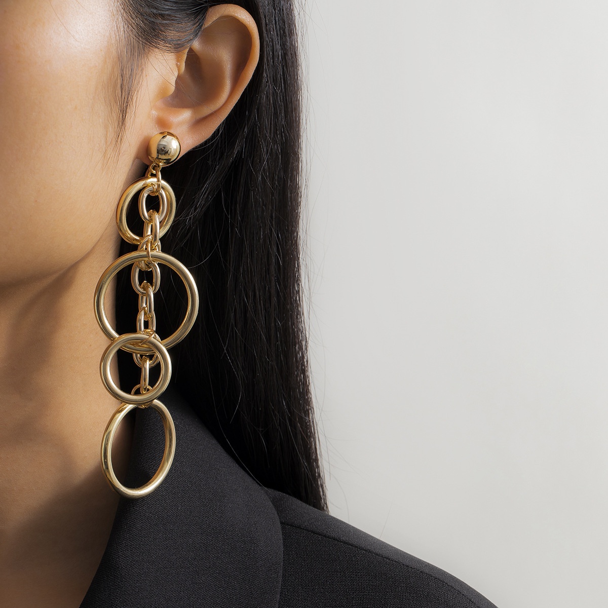 Fashion Simple Long Hoop Tassel Earrings Punk Metal Chain Hollow Earrings Female European And American Jewelry - 1