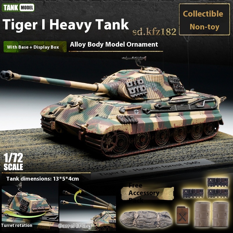 World War II German Tiger King Tiger Hunting Tank 1/87 Full Synthesis Painting Military Tank Simulation Model Collection Ornaments