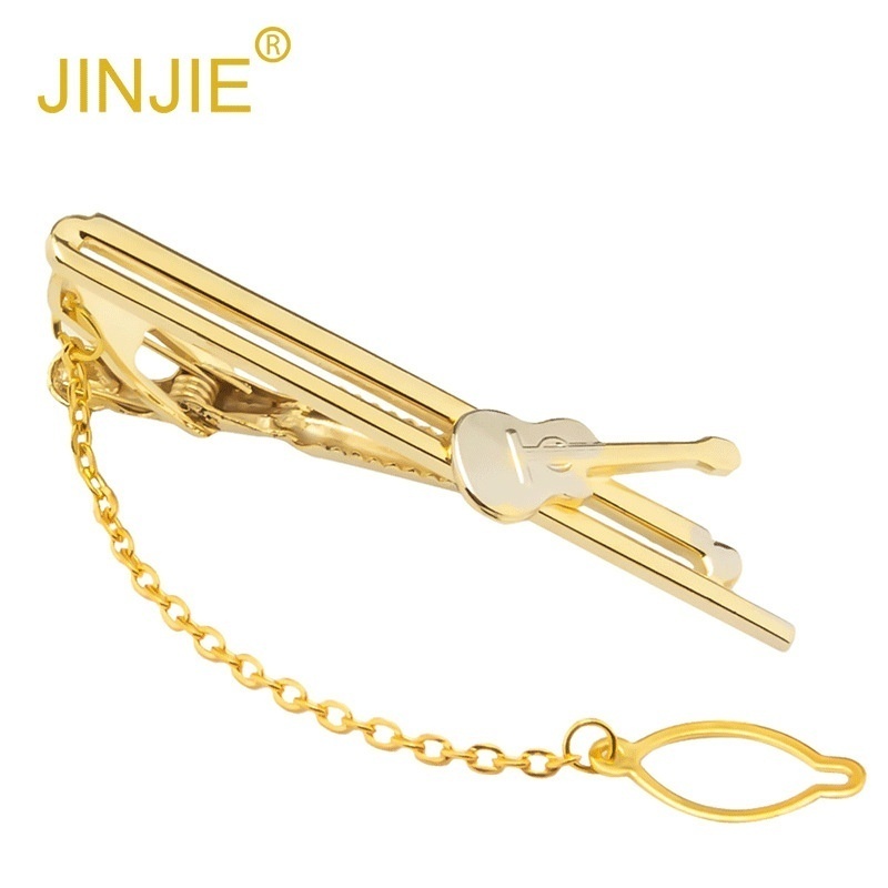 Gold Men's Fashion Guitar Tie Clip Foreign Trade Korean Version Of High-end Business Copper Tie Clip
