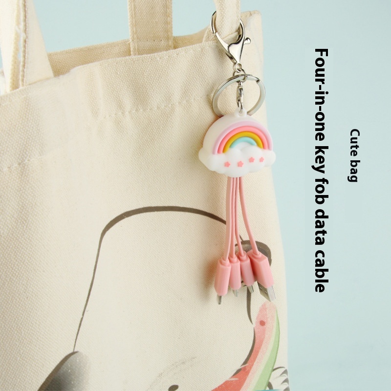 Healing Rainbow Keychain Data Cable Suitable For Apple Android Typec Charging Cable Three In One