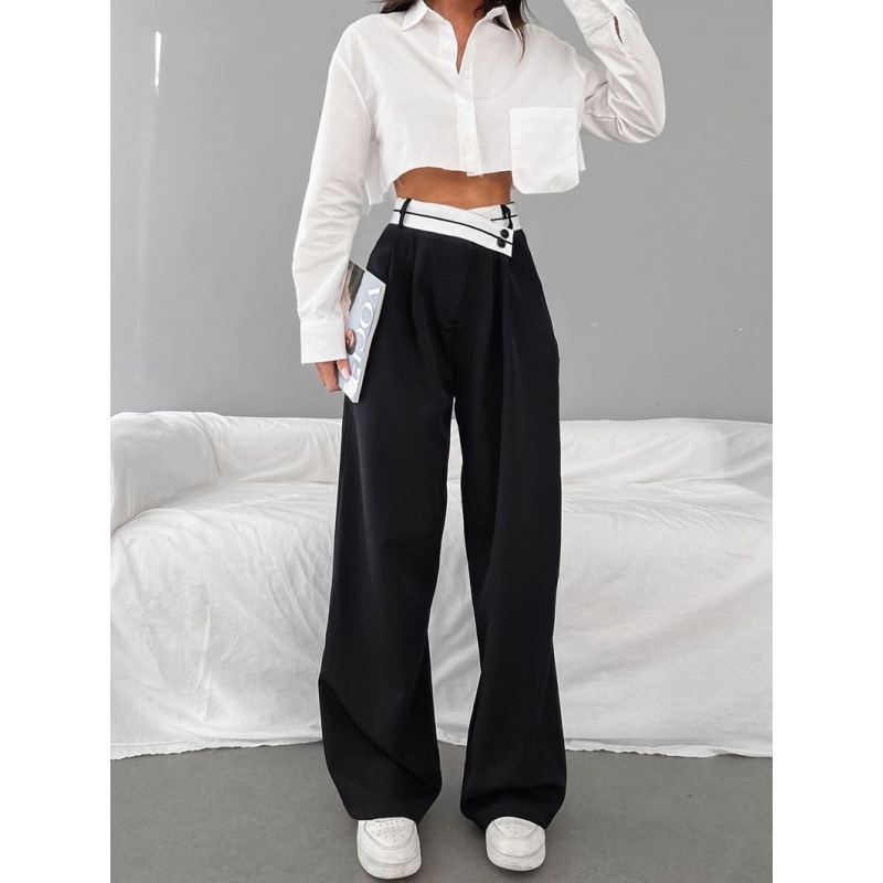 Unique Designer Long Pants Casual Pants Autumn And Winter Versatile Wide-Leg Pants Spliced Black Dress Pants Street Style
