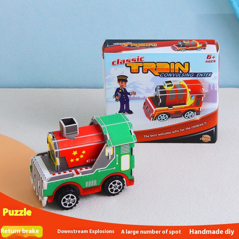 Pull Back Inertia Locomotive Model Paper3d Three-dimensional Puzzle Engineering Car Handmade Diy Boy Toy
